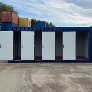 20ft Shipping Container with Four Hinged Steel Doors and Movable Partitions – Blue