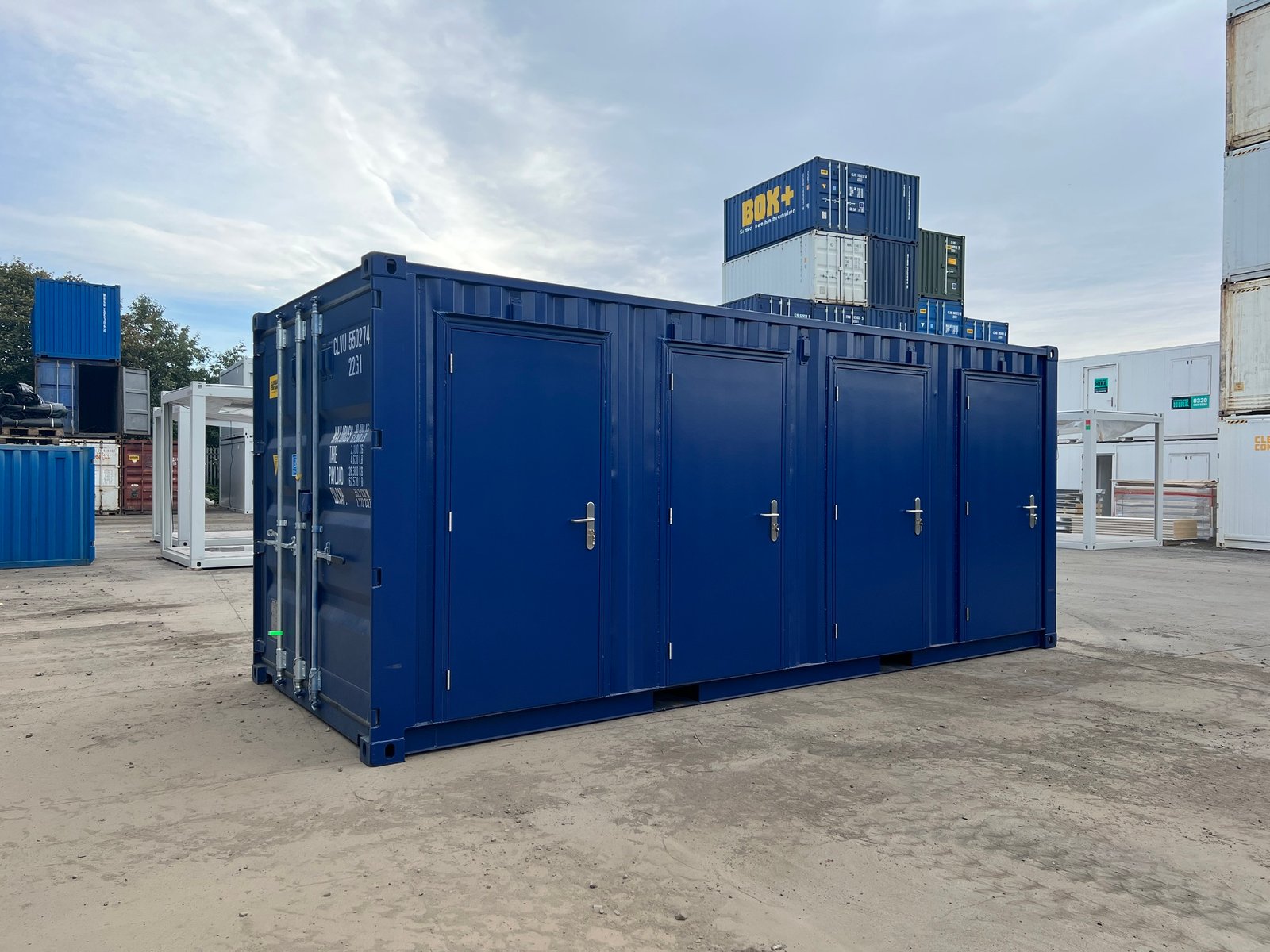 20ft Shipping Container with Four Hinged Steel Doors and Movable Partitions – Blue - Image 2